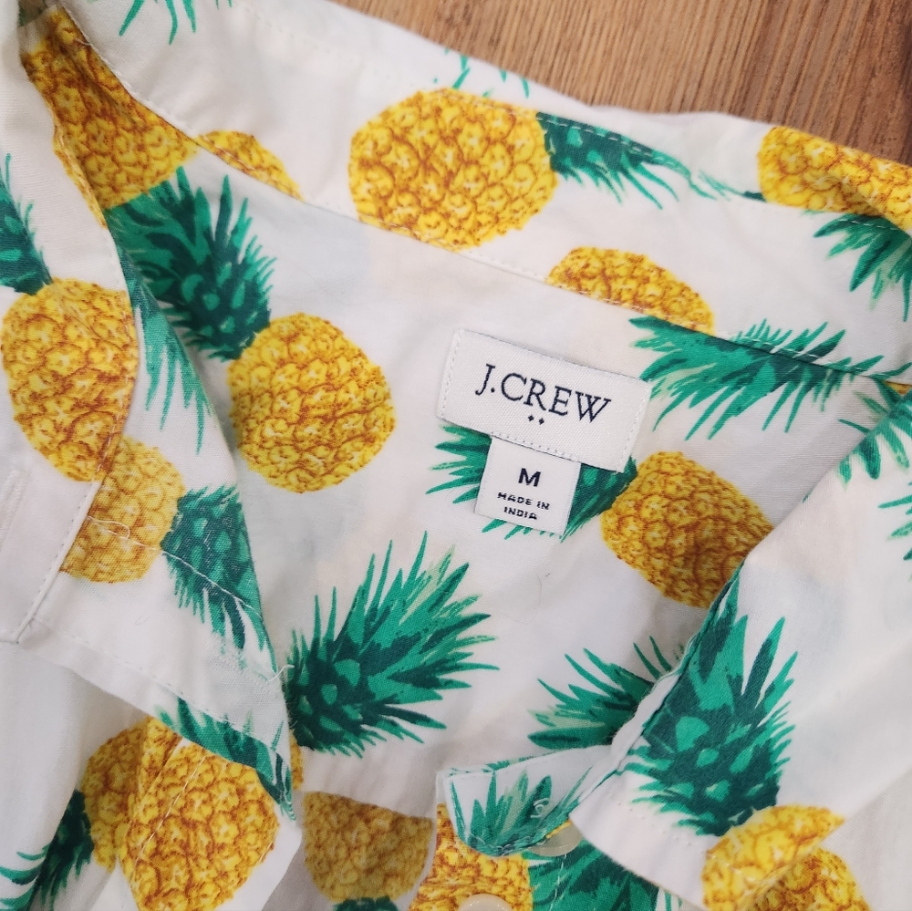 J. Crew White Shirt with Yellow Pineapples and Green Leaves